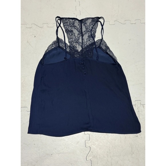 Women's Mango Lace Strappy Navy Cami/Tank Button Detail On Back Medium - Picture 5 of 6